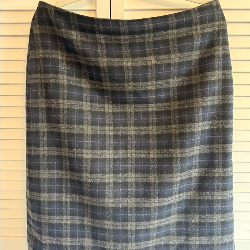 Premise Blue and Gray Plaid Pencil Skirt